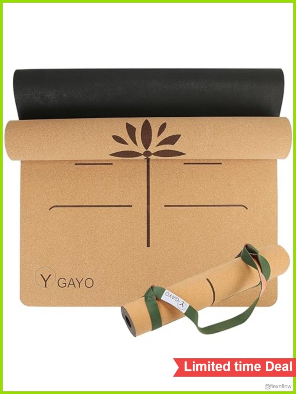 Premium Cork Yoga Mat 5mm Non-Slip Natural Rubber Base
